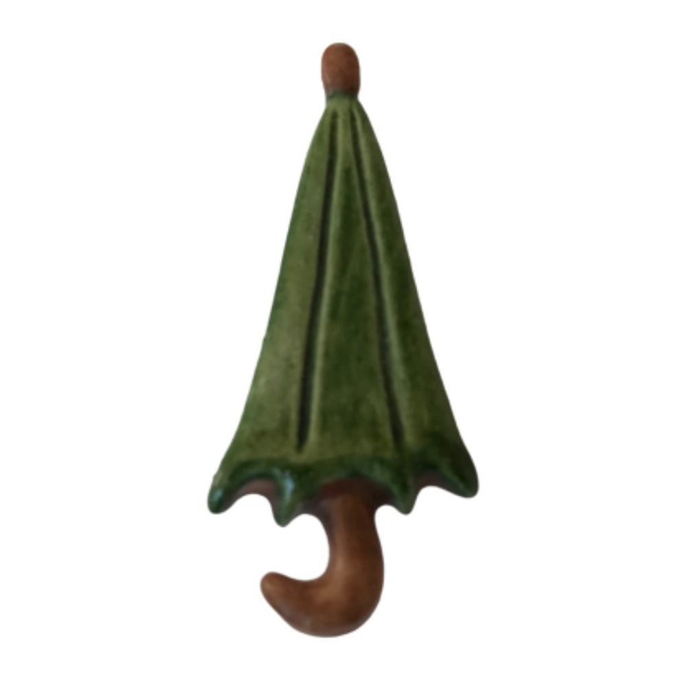 Vintage Green Brown Ceramic Umbrella Unique Brooch